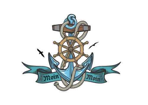 Anker steuerrad und - und, möwen